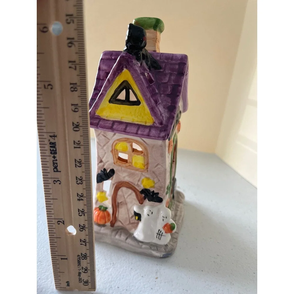 Halloween Haunted House Ceramic Tea Light Candle Holder Ghost Black Cat Pumpkin